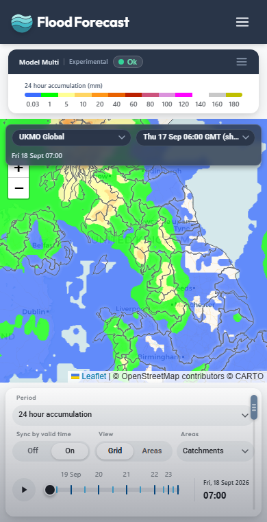 Model Multi on a phone, showing the pinned map pane between the key panel and the player controls.